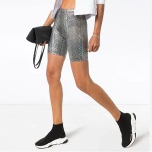 Metallic Snake-Print High-Rise Swim Short in Silver